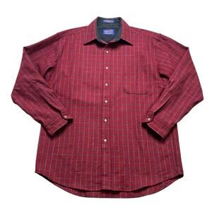 Vintage Pendleton Lodge Shirt Red Plaid 100% Virgin Wool Men’s Large western